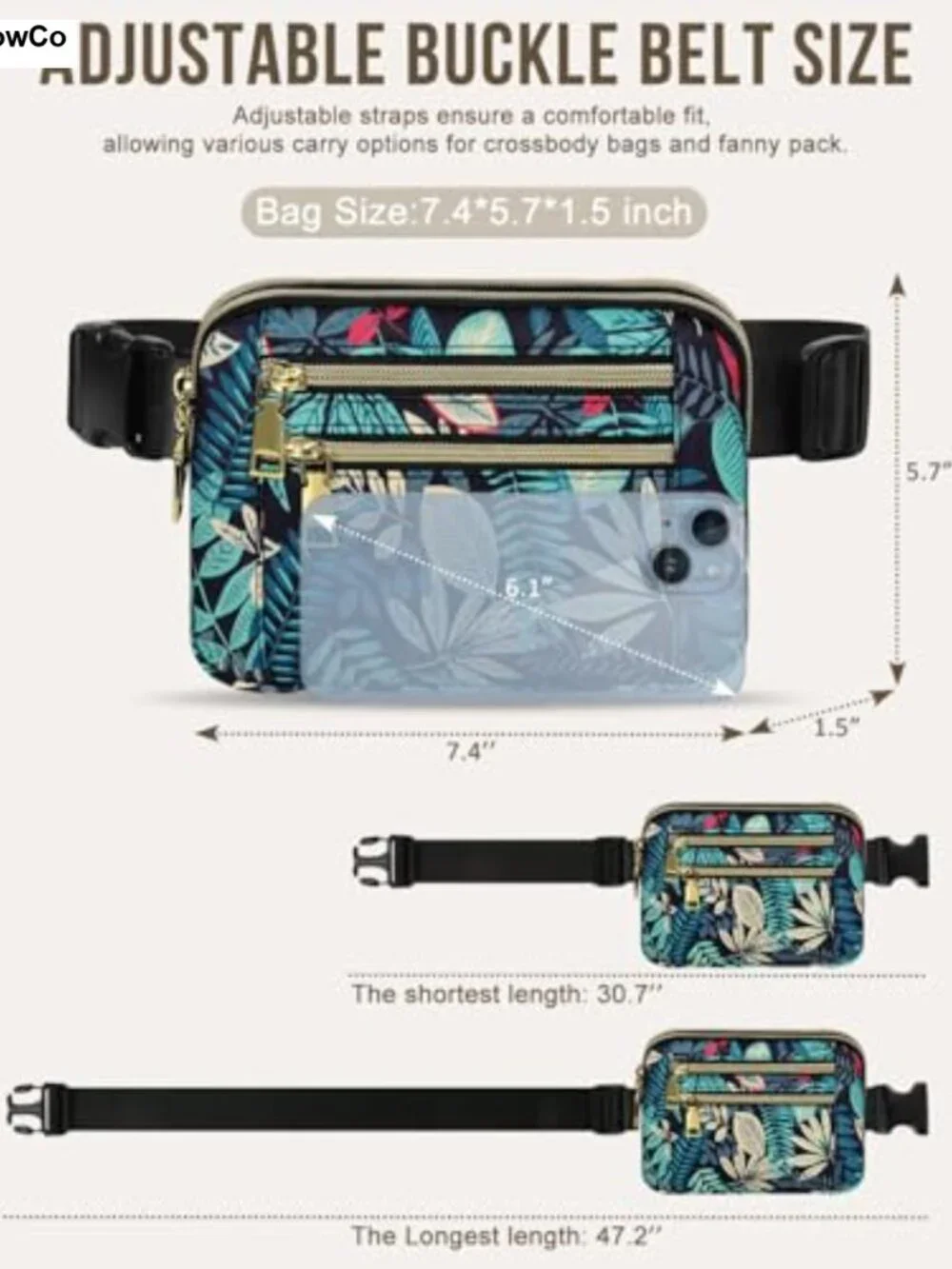 4-Zip Pocket Fanny Pack with Adjustable Belt (M)